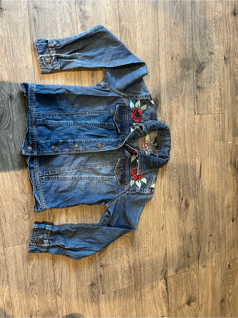 Embroidered Floral Denim Jacket - Blue